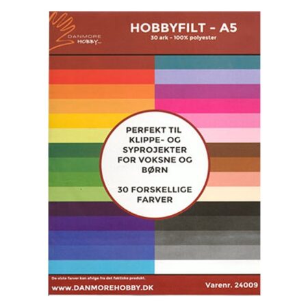 Filt i a5 størrelse til hobby - Hobbyfilt 1 mm i A5 og 30 forskellige farver