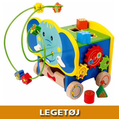 Legetøj i træ og plastik til børn i alderen 0-8 år