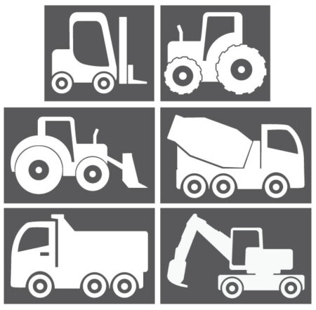 Maleskabelon arbejdsmaskiner, traktor og lastbil - Stort udvalg af maleskabeloner i pakker med forskellige motiver