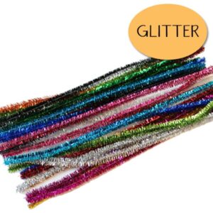 Chenille glitter og mix farver 30 cm. - 8 mm. 24 stk. til hobby