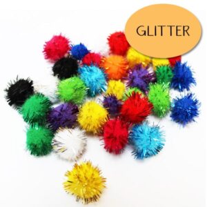 Pomponer glitter mix farver - hobbymaterialer til børn